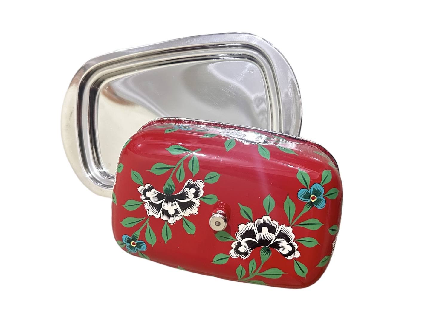 Steel butter box ,Steel Butter Dish with lid, Hand Painted Butter box, Cheese Dish, stainless steel butter box , butter case